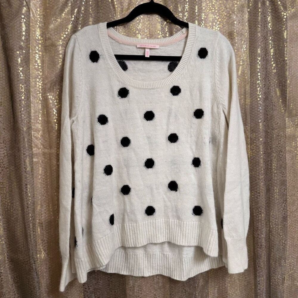 Victorias Secret Ivory Polka Dot Angora Rabbit Hair Fuzzy Sweater Large